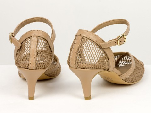 Бежеві жіночі туфлі з сіткою на невисоких підборах Gino Figini, фото 9