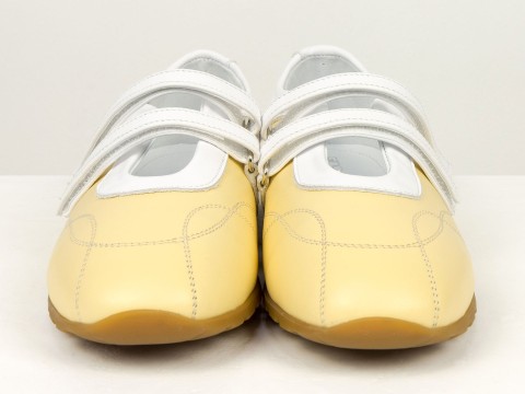 Жіночі балетки жовті з натуральної шкіри з ремінцями Gino Figini, фото 4