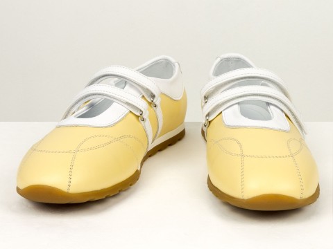 Жіночі балетки жовті з натуральної шкіри з ремінцями Gino Figini, фото 6