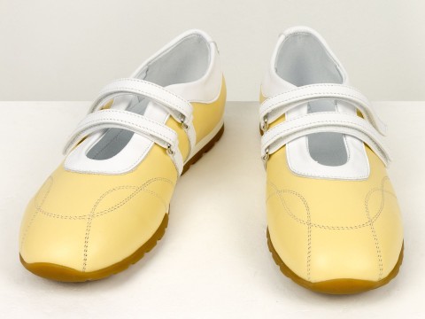 Жіночі балетки жовті з натуральної шкіри з ремінцями Gino Figini, фото 5