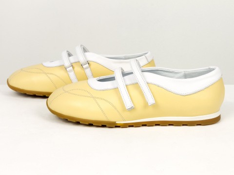 Жіночі балетки жовті з натуральної шкіри з ремінцями Gino Figini, фото 8