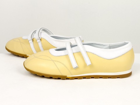 Жіночі балетки жовті з натуральної шкіри з ремінцями Gino Figini, фото 9