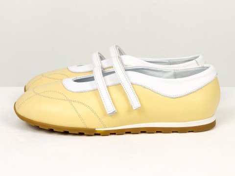 Жіночі балетки жовті з натуральної шкіри з ремінцями Gino Figini