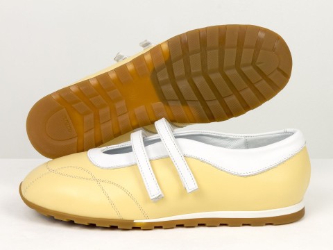 Жіночі балетки жовті з натуральної шкіри з ремінцями Gino Figini, фото 3