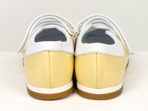 Жіночі балетки жовті з натуральної шкіри з ремінцями Gino Figini, фото 12