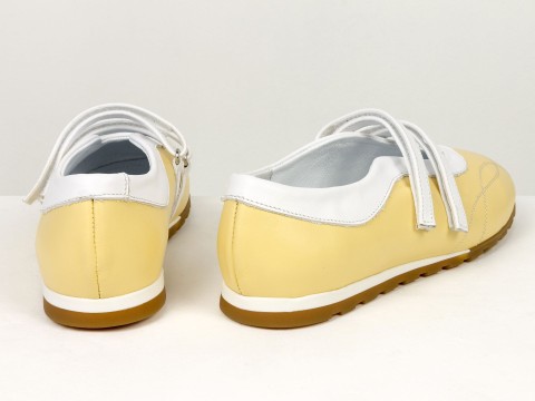 Жіночі балетки жовті з натуральної шкіри з ремінцями Gino Figini, фото 11