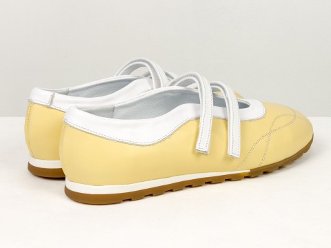 Жіночі балетки жовті з натуральної шкіри з ремінцями Gino Figini, фото 10