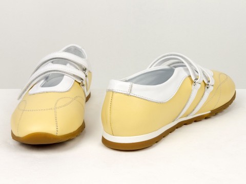 Жіночі балетки жовті з натуральної шкіри з ремінцями Gino Figini, фото 7