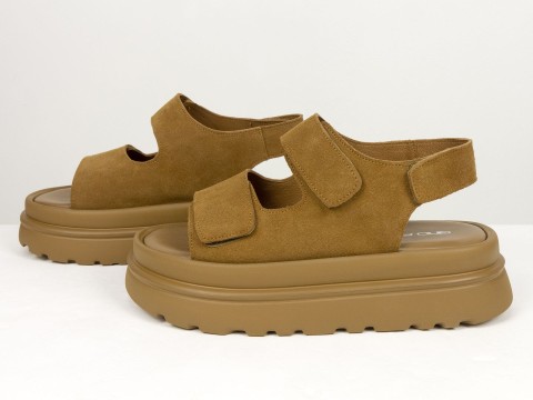 Жіночі сандалі на платформі з натуральної замші кольору кориця Gino Figini, фото 6