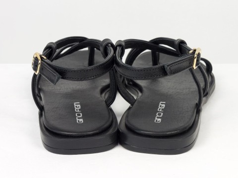 Чорні мінімалістичні сандалі на низькому ходу з перемичкою для пальця Gino Figini, фото 10