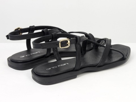 Чорні мінімалістичні сандалі на низькому ходу з перемичкою для пальця Gino Figini, фото 9