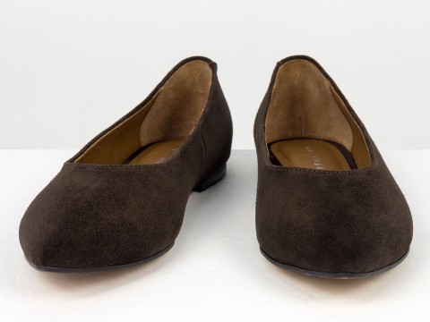Жіночі базові замшеві балетки коричневого кольору Gino Figini, фото 5