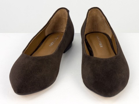 Жіночі базові замшеві балетки коричневого кольору Gino Figini, фото 4