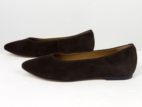 Жіночі базові замшеві балетки коричневого кольору Gino Figini, фото 7