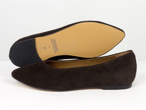 Жіночі базові замшеві балетки коричневого кольору Gino Figini, фото 2