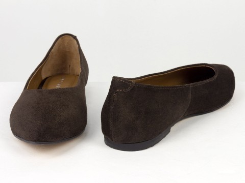 Жіночі базові замшеві балетки коричневого кольору Gino Figini, фото 6