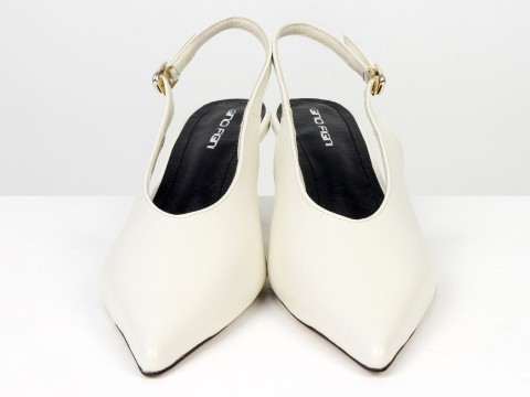 Елегантні молочні туфлі-слінгбеки на зручних підборах Gino Figini, фото 4