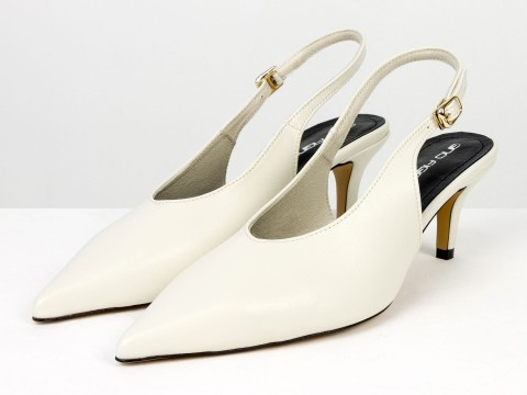 Елегантні молочні туфлі-слінгбеки на зручних підборах Gino Figini, фото 2