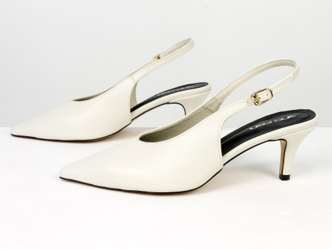 Елегантні молочні туфлі-слінгбеки на зручних підборах Gino Figini, фото 7