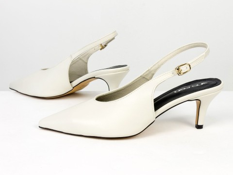Елегантні молочні туфлі-слінгбеки на зручних підборах Gino Figini, фото 8