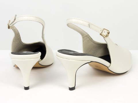 Елегантні молочні туфлі-слінгбеки на зручних підборах Gino Figini, фото 10