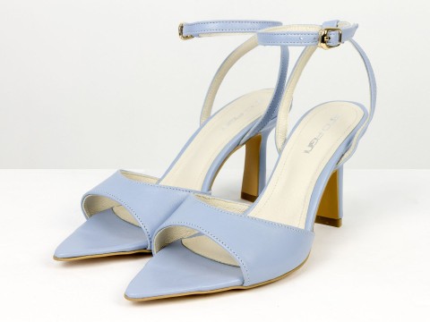 Босоніжки з ремінцями з натуральної шкіри небесно-блакитного кольору Gino Figini, фото 3