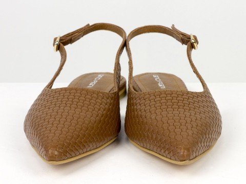 Жіночі балетки slingback з плетеної натуральної шкіри кольору молочний шоколад Gino Figini, фото 2