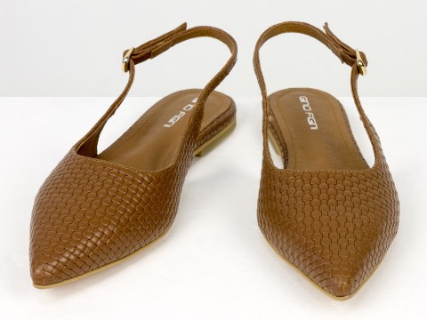 Жіночі балетки slingback з плетеної натуральної шкіри кольору молочний шоколад Gino Figini, фото 3