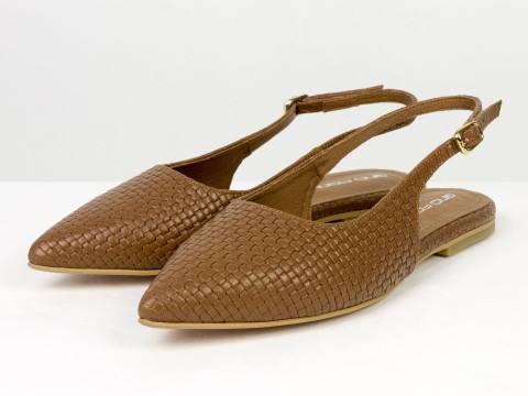 Жіночі балетки slingback з плетеної натуральної шкіри кольору молочний шоколад Gino Figini, фото 7