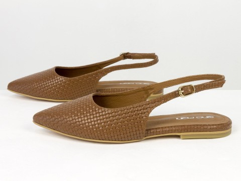 Жіночі балетки slingback з плетеної натуральної шкіри кольору молочний шоколад Gino Figini, фото 4