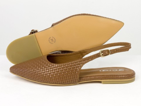 Жіночі балетки slingback з плетеної натуральної шкіри кольору молочний шоколад Gino Figini, фото 10
