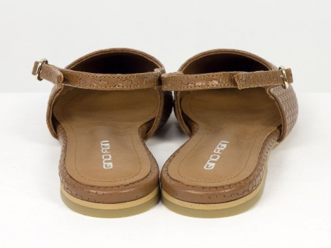 Жіночі балетки slingback з плетеної натуральної шкіри кольору молочний шоколад Gino Figini, фото 8