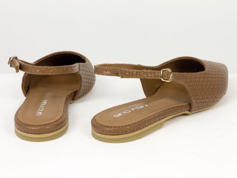 Жіночі балетки slingback з плетеної натуральної шкіри кольору молочний шоколад Gino Figini, фото 9