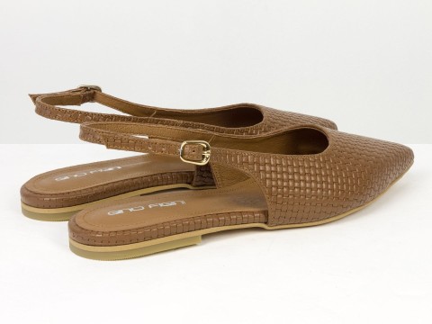 Жіночі балетки slingback з плетеної натуральної шкіри кольору молочний шоколад Gino Figini, фото 11