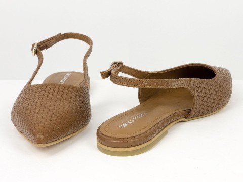 Жіночі балетки slingback з плетеної натуральної шкіри кольору молочний шоколад Gino Figini, фото 5