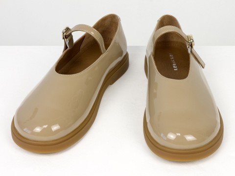 Туфлі Mary Jane із натуральної лакованої шкіри кольору капучино на анатомічній колодці Gino Figi, фото 5