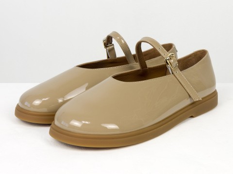 Туфлі Mary Jane із натуральної лакованої шкіри кольору капучино на анатомічній колодці Gino Figi, фото 2