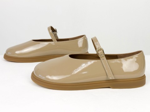 Туфлі Mary Jane із натуральної лакованої шкіри кольору капучино на анатомічній колодці Gino Figi, фото 8
