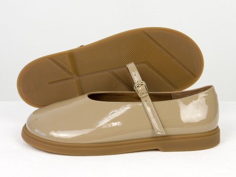 Туфлі Mary Jane із натуральної лакованої шкіри кольору капучино на анатомічній колодці Gino Figi, фото 3