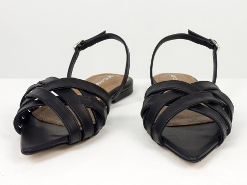 Жіночі босоніжки чорного кольору з переплетеними ремінцями Gino Figini, фото 5