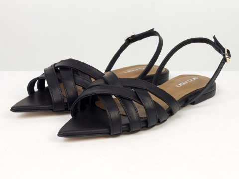 Жіночі босоніжки чорного кольору з переплетеними ремінцями Gino Figini, фото 2