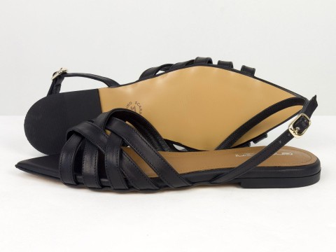 Жіночі босоніжки чорного кольору з переплетеними ремінцями Gino Figini, фото 3