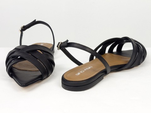 Жіночі босоніжки чорного кольору з переплетеними ремінцями Gino Figini, фото 6