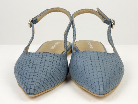 Жіночі балетки slingback з плетеної натуральної шкіри сіро-блакитного кольору Gino Figini, фото 2