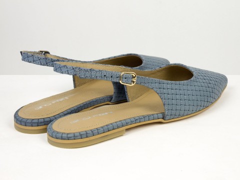 Жіночі балетки slingback з плетеної натуральної шкіри сіро-блакитного кольору Gino Figini, фото 11