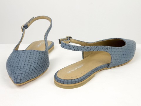 Жіночі балетки slingback з плетеної натуральної шкіри сіро-блакитного кольору Gino Figini, фото 12