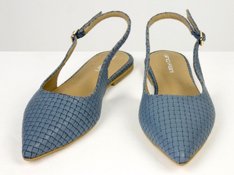 Жіночі балетки slingback з плетеної натуральної шкіри сіро-блакитного кольору Gino Figini, фото 4