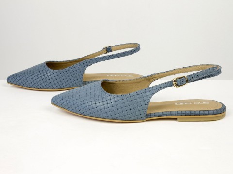 Жіночі балетки slingback з плетеної натуральної шкіри сіро-блакитного кольору Gino Figini, фото 6