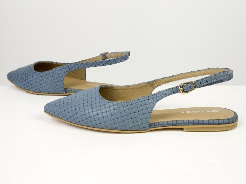 Жіночі балетки slingback з плетеної натуральної шкіри сіро-блакитного кольору Gino Figini, фото 7
