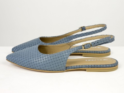 Жіночі балетки slingback з плетеної натуральної шкіри сіро-блакитного кольору Gino Figini
